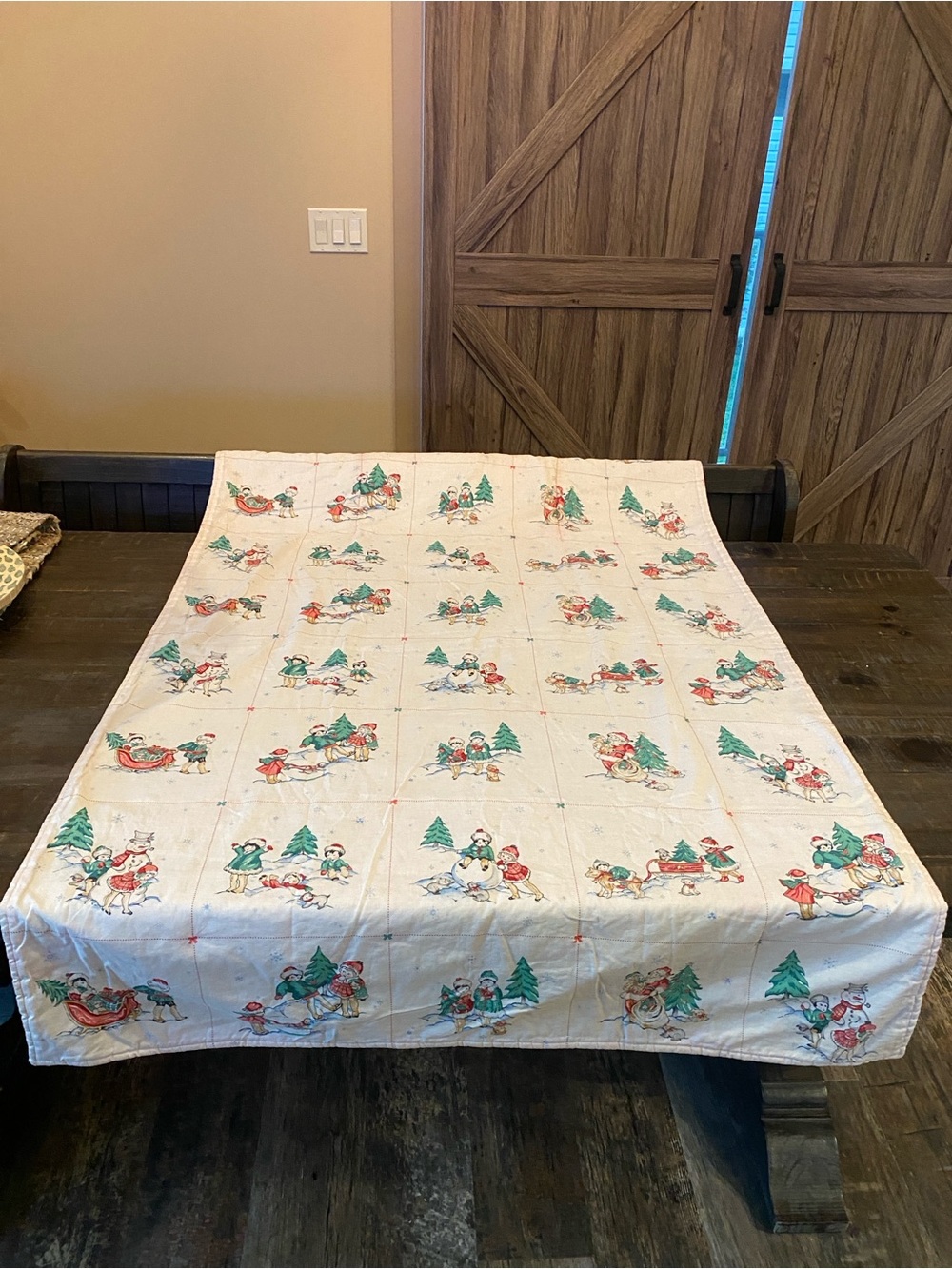 Handmade Quilted Christmas Retro Snowmen Foldable Quillow